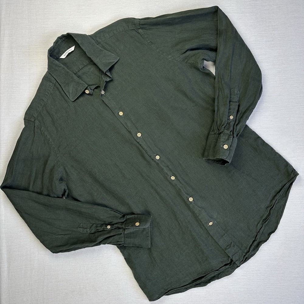 Suitsupply Linen Shirt Albini Fabrics Button Men XL Green Minimalist Preppy